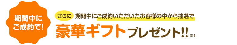 期間中にご成約で！さらに期間中にご成約いただいたお客様の中から抽選で豪華ギフトプレゼント!!※4