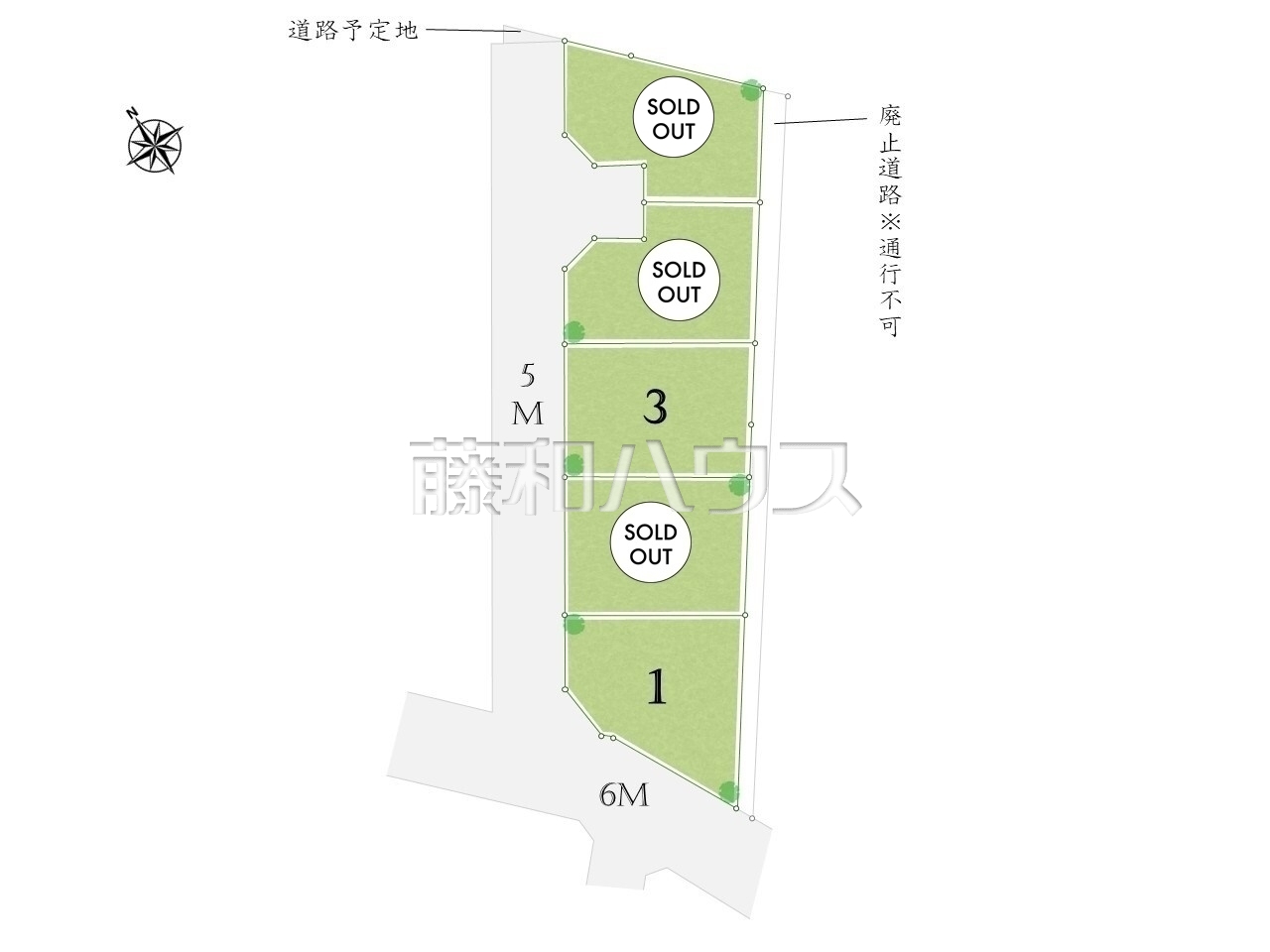 ≪全体区画図≫前面道路5～6ｍと建物までの距離も広く、開放感に溢れた街並み♪【調布市深大寺東町６丁目】