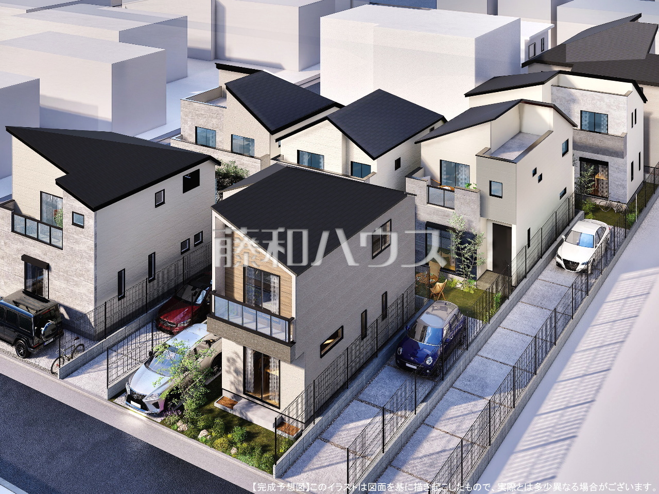 完成予想図(外観) 建物のプレゼンをさせて頂きますので、実際の完成イメージを思い描いて頂くことができます。お気軽にお問合せを。【八王子市元横山町1丁目】