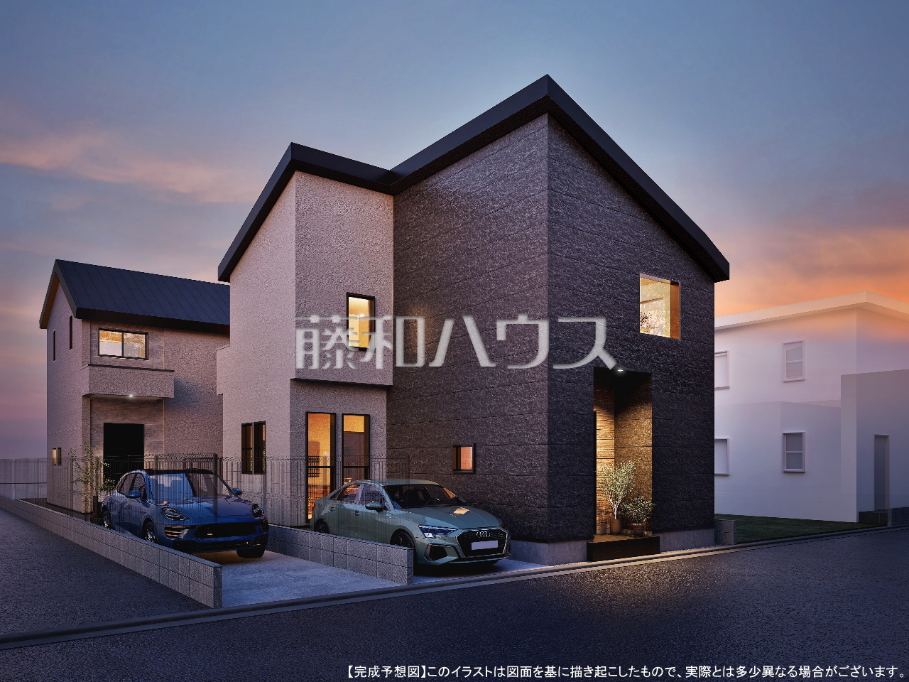 1・2号棟 完成予想図(外観) 見学はしたいけど、なかなか時間が取れない…そんな方に出勤前や仕事終わりにマイホームを見学できるサポートをいたします。 【八王子市元横山町1丁目】