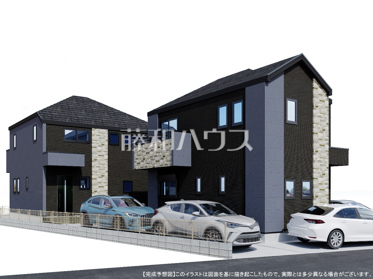 2・3号棟 完成予想図(外観) 【日野市日野台2丁目】
生活に溶け込むシンプルなデザインの外観が魅力の新邸です。
