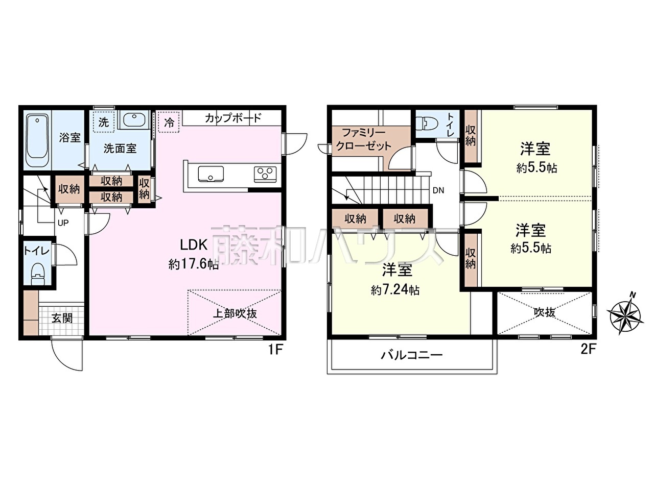 ≪間取図≫2ドア1ルームの洋室。お子様の成長に合わせ、小さいころは同じ部屋で、大きくなったら間仕切りすることも可能です。【東久留米市本町3丁目】
