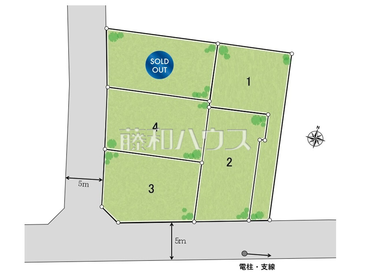 区画図 東久留米駅 徒歩17分に条件付売地が5区画登場致します!お気軽にお問い合わせくださいませ。【東久留米市小山4丁目】
