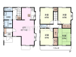 間取図　【新座市新堀１丁目】リビング17帖、２階４部屋、広々とした間取りです。お庭回りはこれから整備してお引渡し致します。