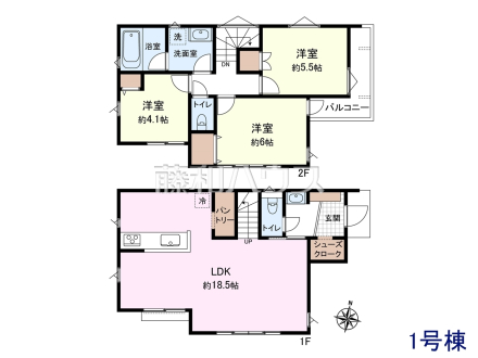 1号棟　間取図　【東村山市廻田町2丁目】ご家族やお友達とのお食事やティータイムを楽しめる対面キッチン。お食事やお茶の準備をしながらでも、自然と会話の輪が広がります。