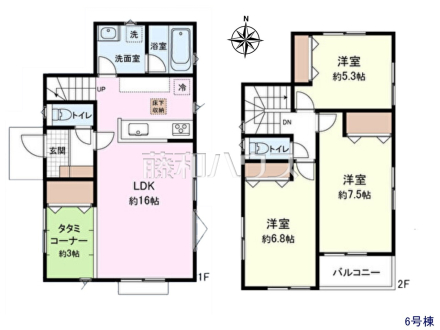 6号地　建物プラン例（間取図）　建物価格：1,400万円（税込）　建物面積：87.48m²【清瀬市野塩１丁目】　
[参考プラン] 
建物価格：1,400万円（税込）　建物面積：87.48m²