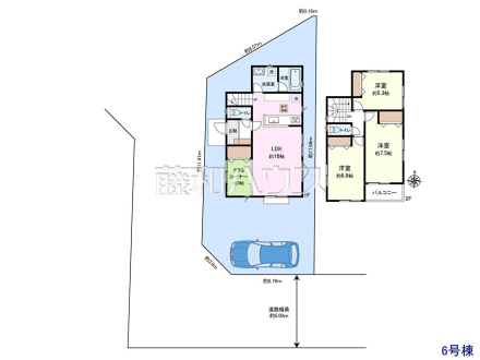 6号地　建物プラン例（間取図）　【清瀬市野塩１丁目】　
[参考プラン] 
建物価格：1,400万円（税込）　建物面積：87.48m²