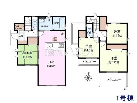 1号棟　間取図　【東久留米市中央町５丁目】 対面式のカウンターキッチンは、いつでもご家族を感じられる空間作りの重要ポイントになりそうです。 