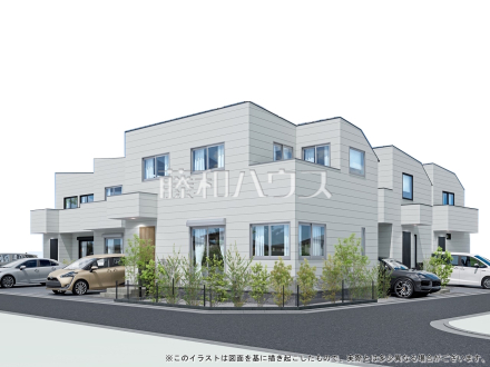 完成予想図（外観）　【三鷹市深大寺２丁目】 家族みんなの眩い笑顔、豊かな開口がもたらすこの場所は過ごす時を楽しむ時を紡ぐ場所、たくさんの笑顔があふれ心地よい時間が流れていくことでしょう。 