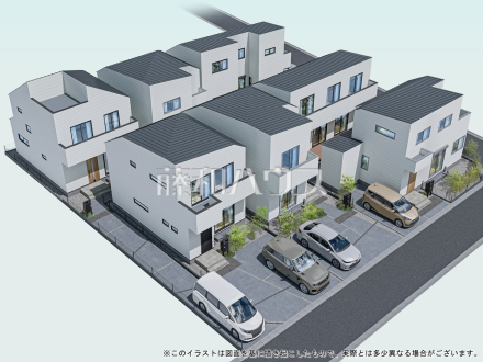 完成予想図（外観）　【三鷹市深大寺２丁目】 見学はしたいけど、なかなか時間が取れない・・・そんな方に出勤前や仕事終わりにマイホームを見学できるサポートをいたします。 