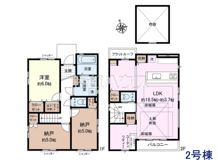 2号棟　間取図　家族の集まるLDKはゆったり約22帖♪【武蔵野市桜堤３丁目】