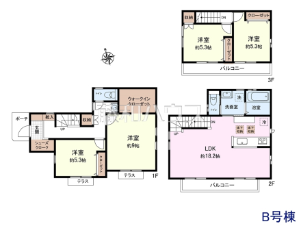 B号棟　間取図　【三鷹市北野３丁目】