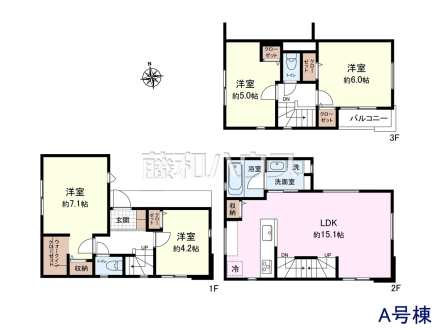 A号棟　間取図　【国分寺市東恋ヶ窪４丁目】家族が集まるリビングに階段を設ける事で、自然と家族のコミュニケーションが広がります。