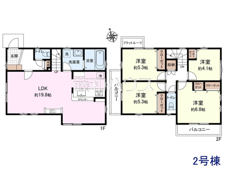 2号棟　間取図　【多摩市聖ヶ丘３丁目】　家族の集まるLDKはゆったり約19.8帖