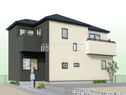 2号地　建物プラン例（パース・外観）　【東村山市多摩湖町１丁目】※建物価格と建物面積は2号地のものとなります。　
[参考プラン] 
建物価格：1,410万円（税込）　建物面積：96.05m²