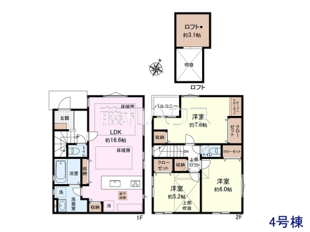 4号棟　間取図　【杉並区上井草３丁目】各居室にはクローゼットを完備し、家具を置くスペースが確保しやすい設計がされております　
