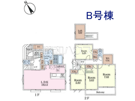 B号棟　間取図　【八王子市館町】