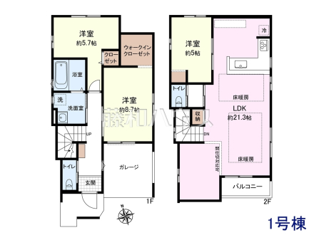 間取図　収納力豊富なウォークインクローゼットでお部屋もスッキリ片付きます！【中野区若宮２丁目】