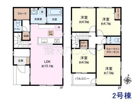 2号棟　間取図　コミュニケーション重視のリビングイン階段♪大容量のWIC収納！【小金井市前原町４丁目】