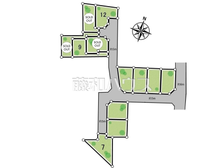 全体区画図　【東村山市廻田町２丁目】　全12区画の大型新街区。整った街並みの誕生です！　