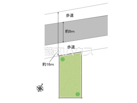 区画図　【日野市東平山２丁目】前面道路は約16mと広いですが、しっかりと歩道がありますので歩行者も安心して通れます。