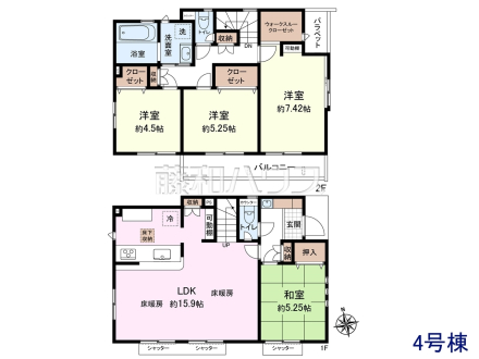 4号棟　間取図　【小金井市前原町１丁目】 夏には不快な湿気を吸収して、冬には室内に水分を放出して乾燥を防ぐ調湿効果のある和室がございます。