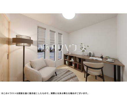 2号棟　完成予想図（居室　内観）　【日野市大字日野】 
リビング隣の居室は、引き戸を開ければ続き間として約20.6帖超の広々空間となります。　