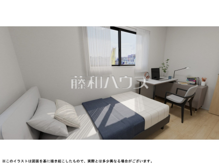 2号棟　完成予想図（居室　内観）　【日野市大字日野】
ウォークインクローゼット付きの居室は開放的な空間が広がっております。