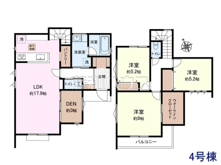 4号棟　間取図　【日野市大字日野】
書斎付きなので、家の中に1人でリラックスできる空間をつくることができます。　