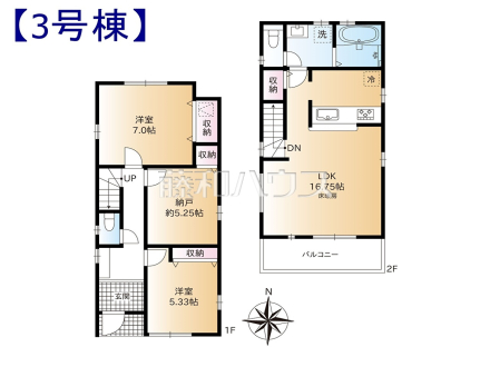 3号棟　間取図　【練馬区関町北３丁目】家族が集まるリビングに階段を設ける事で、自然と家族のコミュニケーションが広がります　