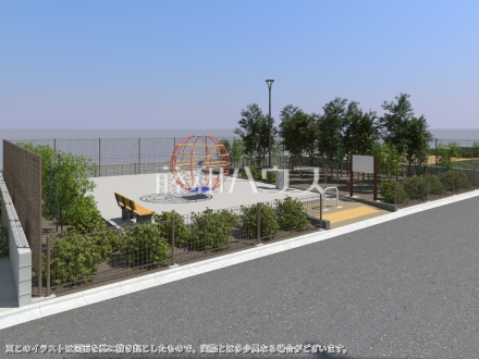 分譲地内新設公園完成予想図　【三鷹市大沢２丁目】
広くて美しい敷地内には公園もございます。お子様を安全に遊ばせることができ、ご近所の子育て仲間とも自然に交流できますね♪