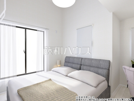 3号地　建物プラン例（パース・主寝室）　【三鷹市大沢２丁目】　
[参考プラン] 
建物価格：1,600万円（税込）　建物面積：78.66m²