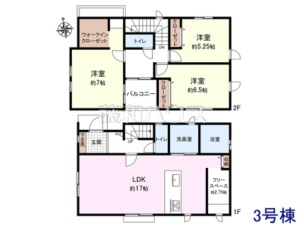 3号地　建物プラン例（間取図）　【清瀬市野塩３丁目】　
[参考プラン] 
建物価格：1,600万円（税込）　建物面積：99.78m²