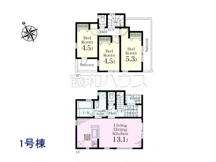 ≪1号棟　間取図≫全居室南向きで明るく、冬場でも太陽の日差しで室内ぽかぽかです！【調布市染地１丁目】