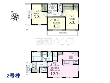 ≪2号棟　間取図≫南・西の２か所にバルコニーを設けたプラン☆【調布市染地１丁目】