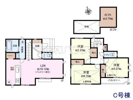 C号棟　間取図　【調布市染地３丁目】