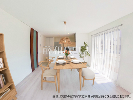 3号棟　リビング　パース【小平市津田町２丁目】より生活をイメージしやすいように実際の写真にCG加工・合成した画像です。／撮影日2025/03/27
