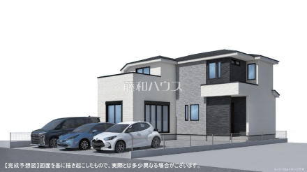 【完成予想図・外観パース】図面を基に描き起こしたもので、実際とは多少異なる場合がございます。