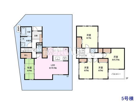 5号地　建物プラン例（間取図）　【清瀬市下宿２丁目】　
[参考プラン] 
建物価格：1,500万円（税込）　建物面積：101.25m&sup2;