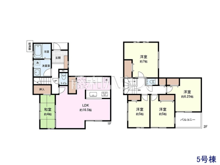 5号地　建物プラン例（間取図）　【清瀬市下宿２丁目】　
[参考プラン] 
建物価格：1,500万円（税込）　建物面積：101.25m&sup2;