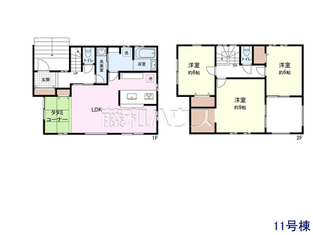 11号地　建物プラン例（間取図）　【清瀬市下宿２丁目】　
[参考プラン] 
建物価格：1,500万円（税込）　建物面積：96.39m&sup2;