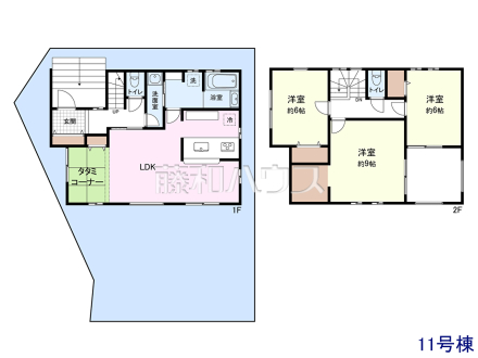 11号地　建物プラン例（間取図）　【清瀬市下宿２丁目】　
[参考プラン] 
建物価格：1,500万円（税込）　建物面積：96.39m&sup2;