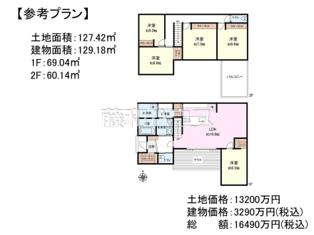 建物プラン例（内観写真）　【三鷹市上連雀２丁目】　
[参考プラン] 
建物価格：3,290万円（税込）　建物面積：129.18m&sup2;