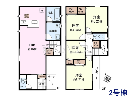 ≪2号棟　間取図≫各居室に収納スペース完備！【三鷹市大沢５丁目】