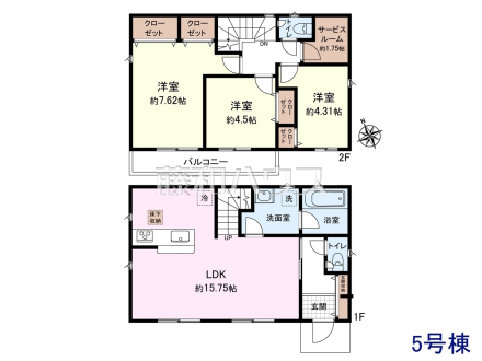 ≪5号棟　間取図≫ご家族のコミュニケーションが広がるリビングイン階段　【三鷹市大沢５丁目】