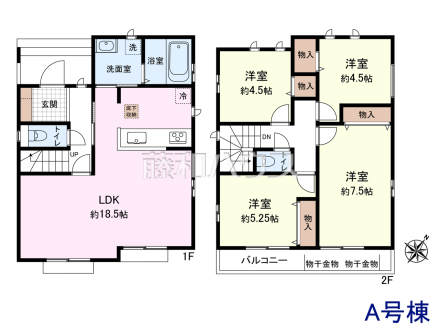 間取図　全居室角部屋仕様で2面採光で陽当たり通風を考慮した間取りです！【日野市平山４丁目】