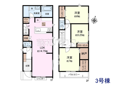 3号棟　間取図　【東村山市秋津町２丁目】