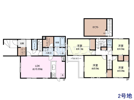 2号地　建物プラン例（間取図）　【東村山市久米川町２丁目】
建物面積：100.845平米　
[参考プラン] 
建物価格：1,600万円（税込）　建物面積：100.84m²