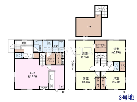 3号地　建物プラン例（間取図）　【東村山市久米川町２丁目】　
[参考プラン] 
建物価格：1,600万円（税込）　建物面積：103.68m²