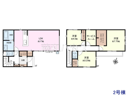 
≪参考プラン・間取図≫ 2号地
1階：46.78㎡、2階：50.10㎡、合計：96.88㎡
土地価格：3080万円、建物価格：1500万円、合計：4480万円【清瀬市竹丘３丁目】　
[参考プラン] 
建物価格：1,500万円（税込）　建物面積：96.88m&sup2;